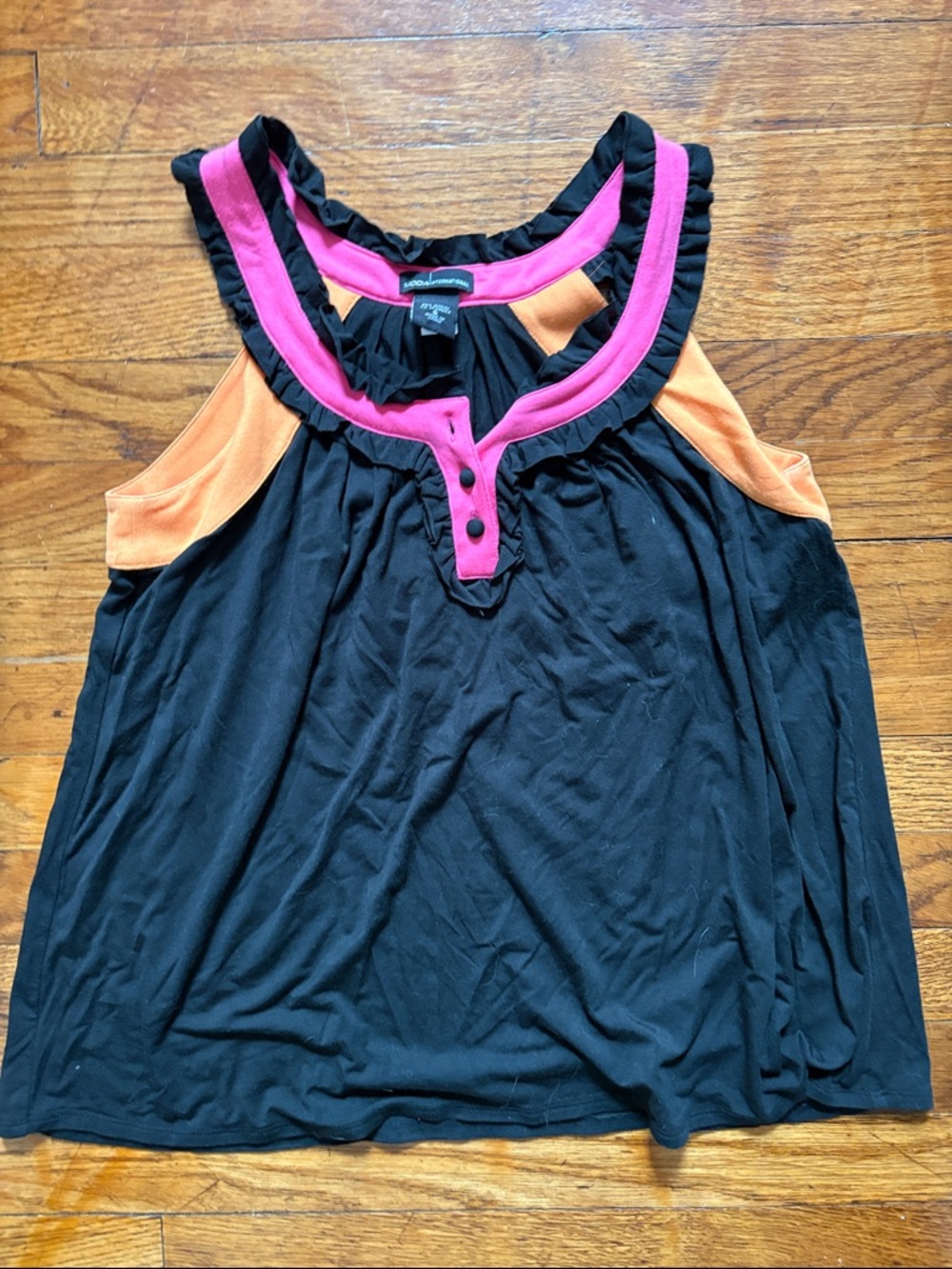 Moda International Black Tank with Pink Trim and Orange Panels